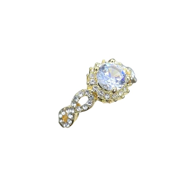 Round Cubic Zirconia with Diamond Accented Gold Ring - Picture 10 of 10